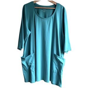 NEW J Jill Purejill Two Pocket Knit Tunic Top 100% Cotton 3/4 Sleeves Teal XL
